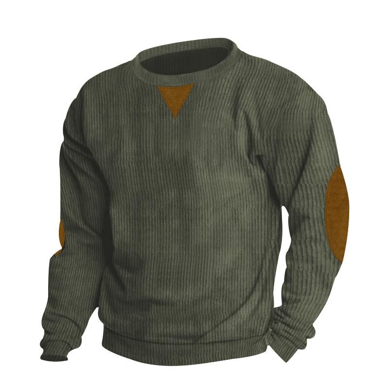 Herren Rundhals Casual Stehkragen Kord Langarm Sweatshirt für Frühling und Herbst