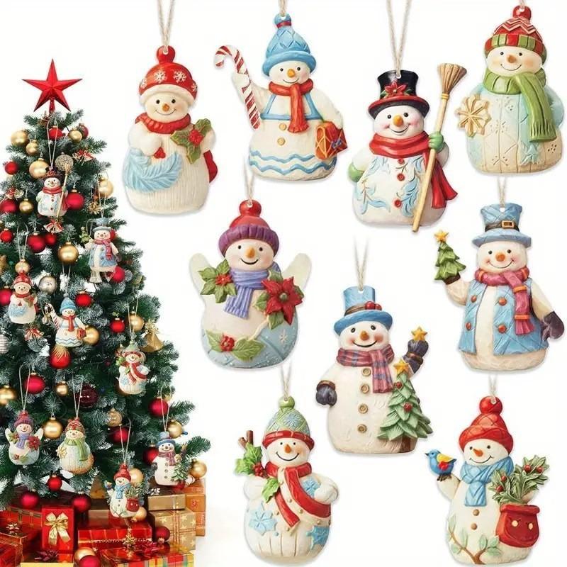 

9pcs/set Cute Snowman Ornaments Christmas Hanging Decor Wooden Pendant Set for Tree Window Wall Home Party Decor
