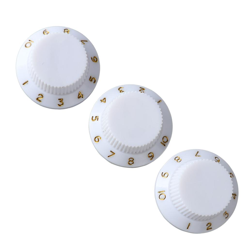 3PCS Potentiometer Rotary Knobs Tone Volume Control Knob Replacement for Electric Guitar Bass White Knob Gold Lettering