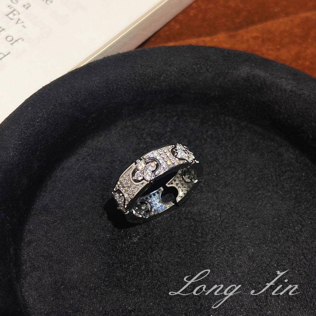 Medieval Style Full Diamond Four-Leaf Flower Point Diamond Bracelet Ring High-Grade Light Luxury Versatile Jewelry