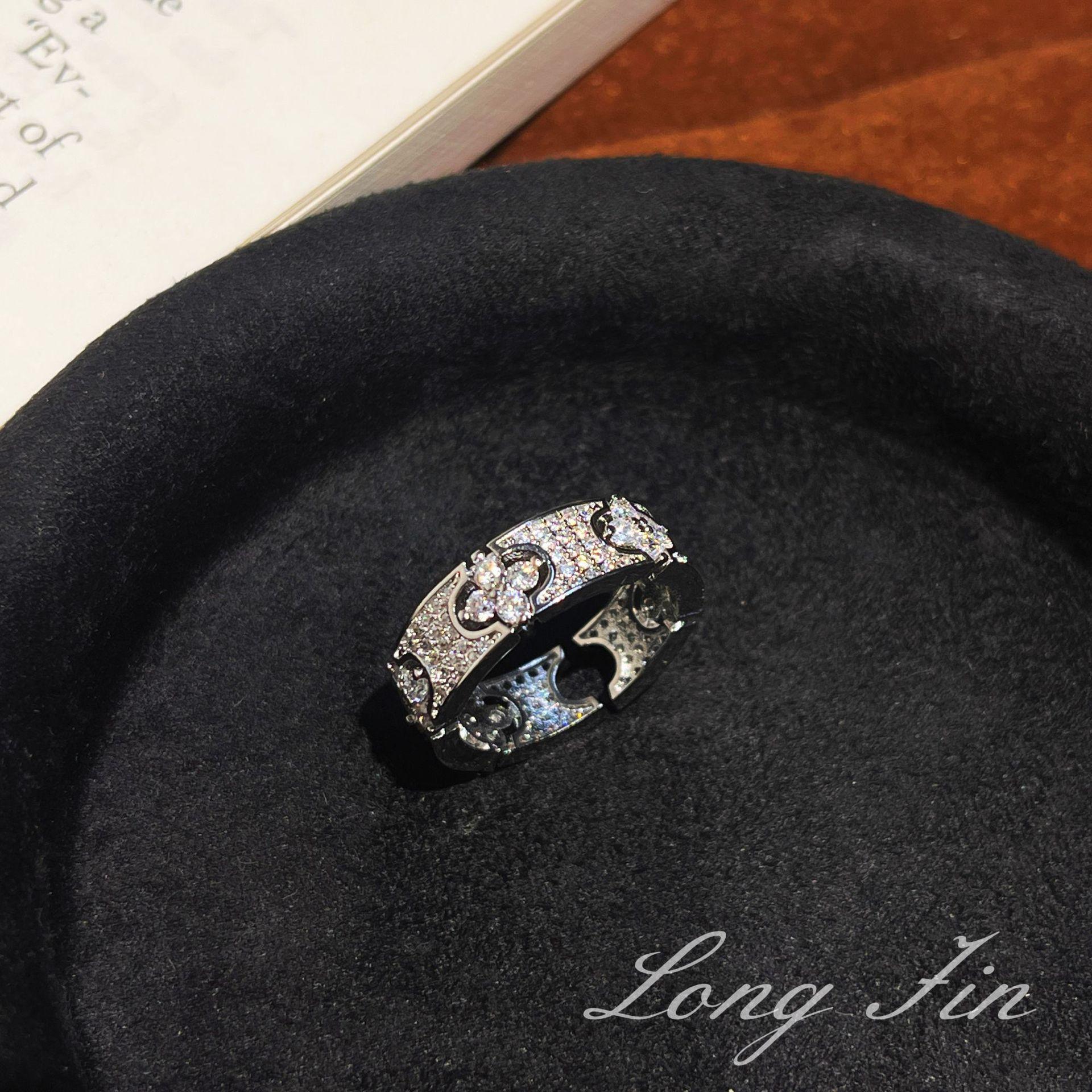 Medieval Style Full Diamond Four-Leaf Flower Point Diamond Bracelet Ring High-Grade Light Luxury Versatile Jewelry