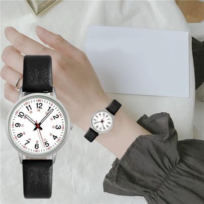 Luminous Digital Watch with Soft Faux Leather Strap 24 Hours Time Round Dial Quartz Watch Women Fashion Wrist Watch