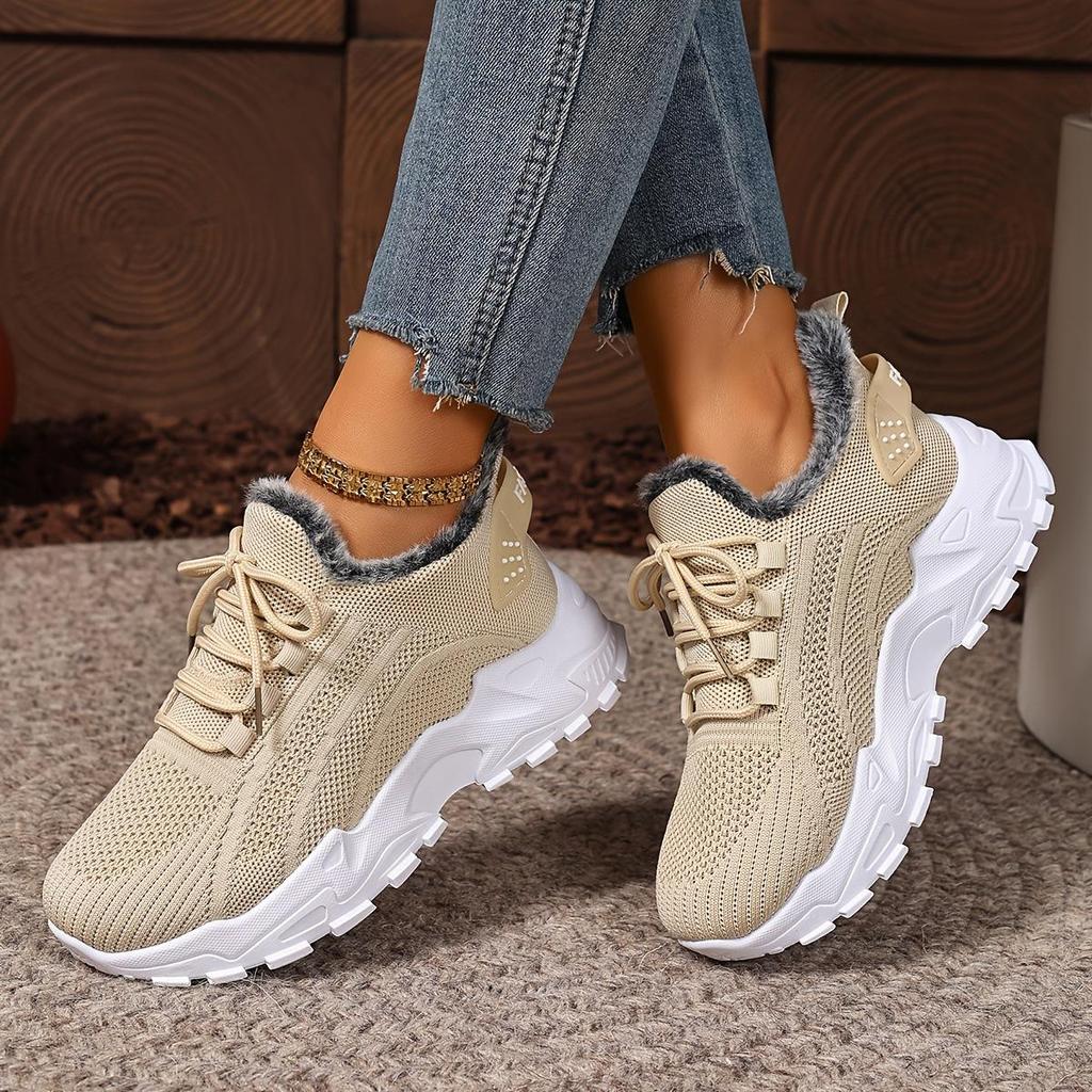 Women's Winter Sneakers With Fur Warm Sneakers For Woman Plush Breathable Mesh Ladies Casual Shoes