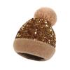 2021 neue Pailletten-Wollmütze Damen Plüsch warm abnehmbarer Bommel Strickmütze