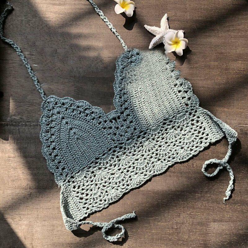 Crochet Women Lace Vest Crop Top Knitted Bra Boho Beachwear Bikini Holiday Tank