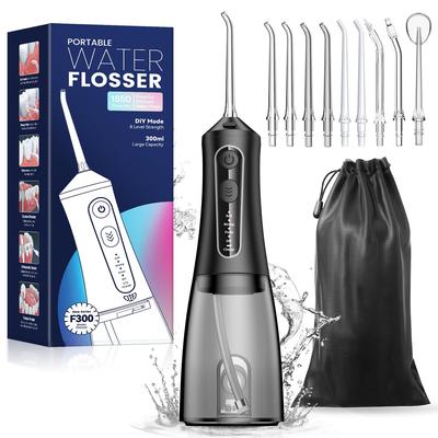 JTF Oral Irrigator Jet Washer Cordless Portable Compact Design 300ml Large Capacity Tank 9 Replacement Nozzles Included Nozzle Storage Function Modes