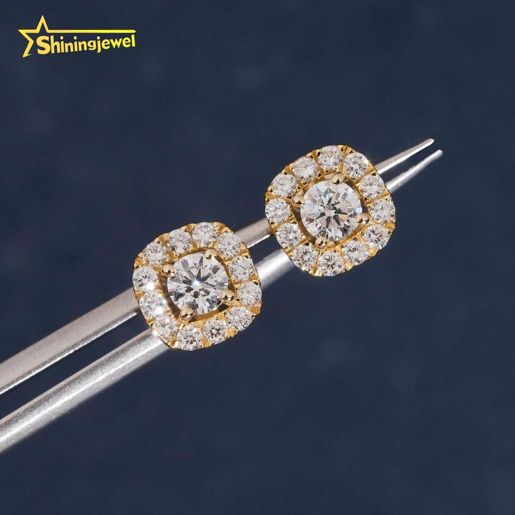 Halo Design 8mm18k Gold Plated Iced Out Mens Hip Hop 925 Silver Lab Grown Diamond Earrings