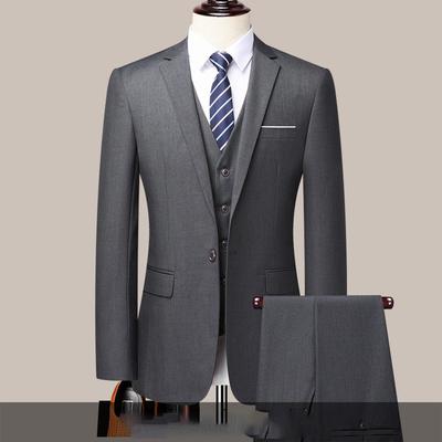Men's Solid Color Two-piece Suit Set - Fashion Casual Handsome Business Suit Vest And Trousers Ensemble