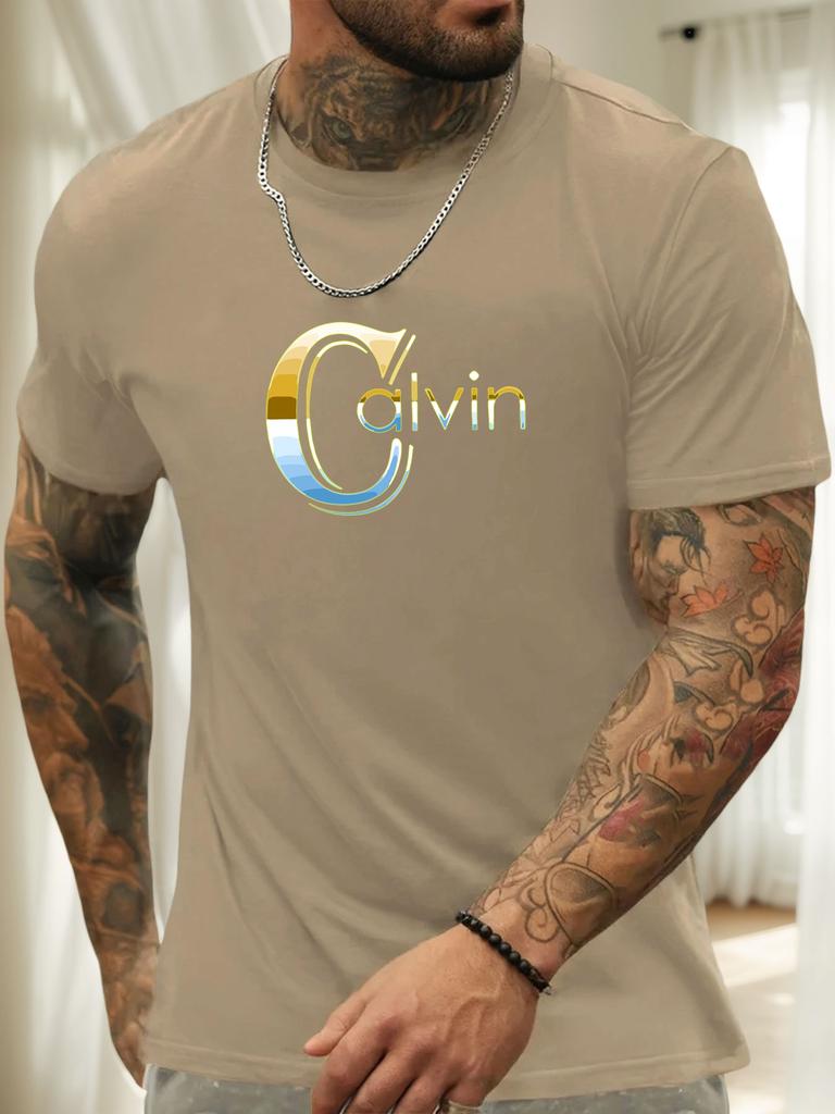 Camiseta de Manga Corta Calvin para Hombre 100% Algodón Estampada Verano Cuello Redondo Transpirable Casual Moda Fresca Camiseta