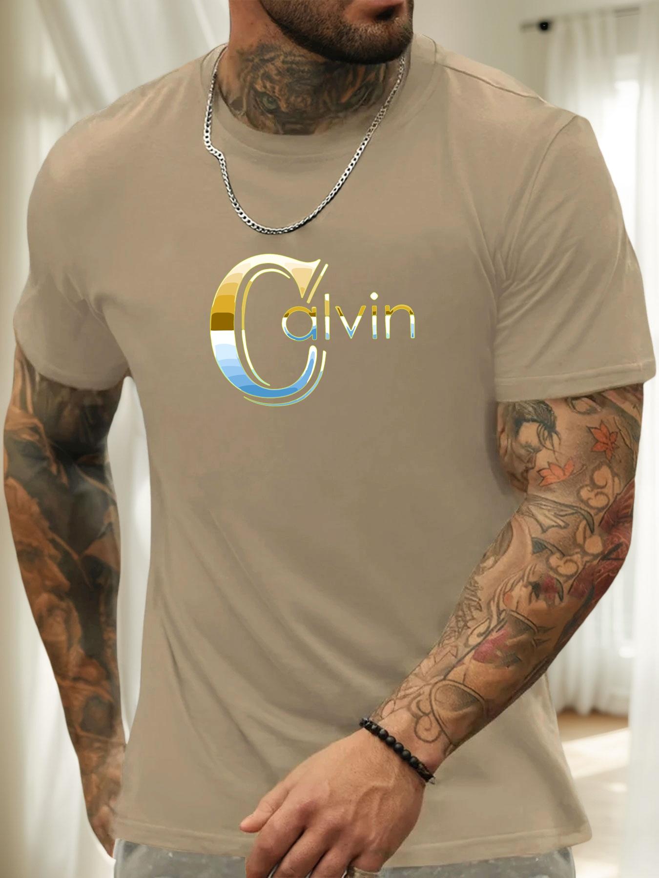 

Футболка з коротким рукавом Calvin Чоловіча 100% Бавовна З принтом Літня З круглим вирізом Дихаюча Повсякденна Модна Крута Футболка L