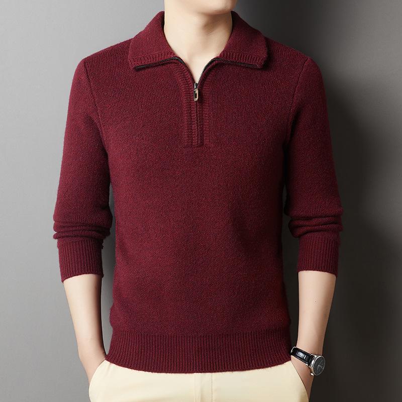 

Men s Autumn Half-Zip Thick Knit Sweater - Casual Dad Style M червоний
