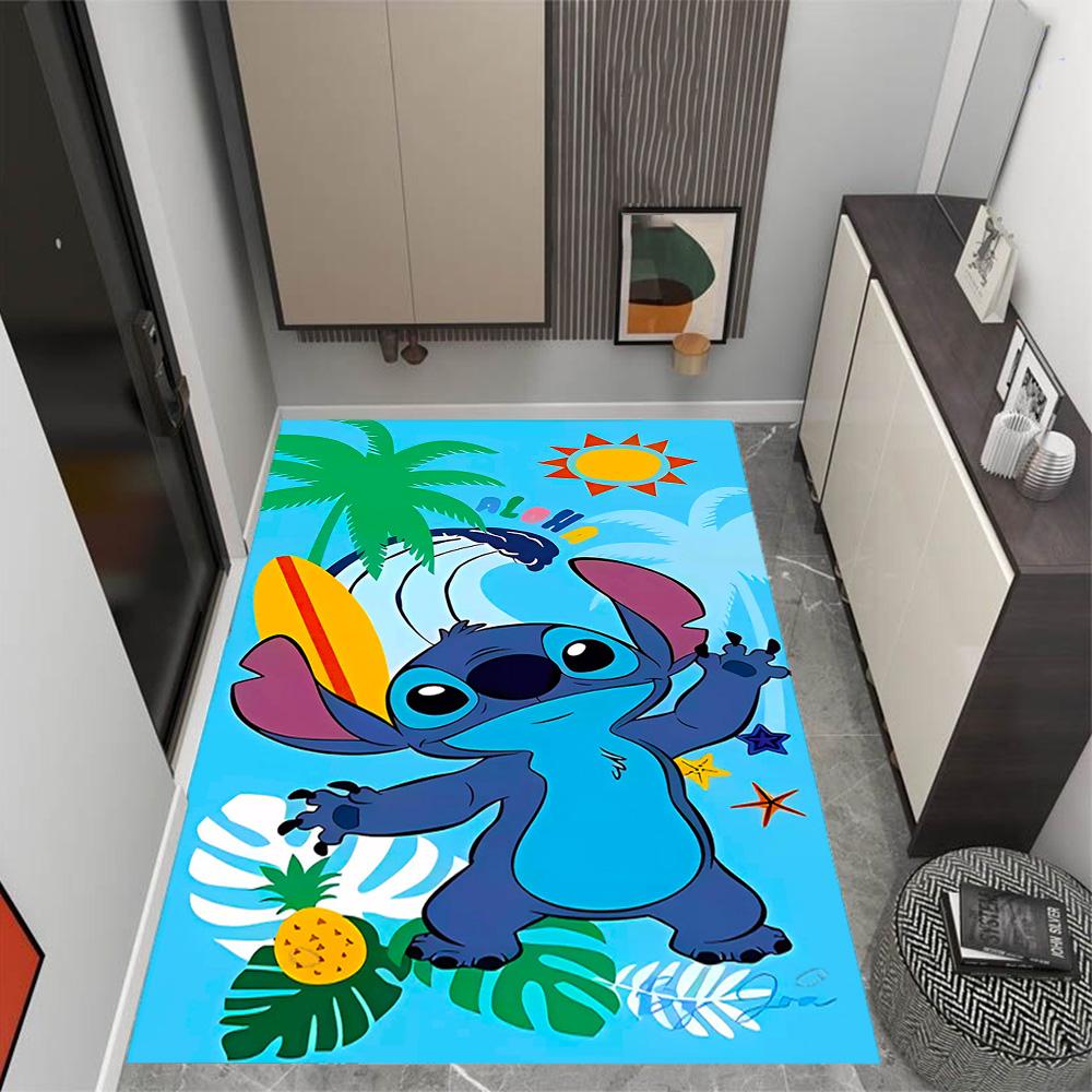 Stitch Stars Fantasy Artwork Disney Cartoon Theme Anti-Slip Rug - Polyester, Home Decor, Suitable for Bedrooms, Living Rooms, Doorways, and Studios