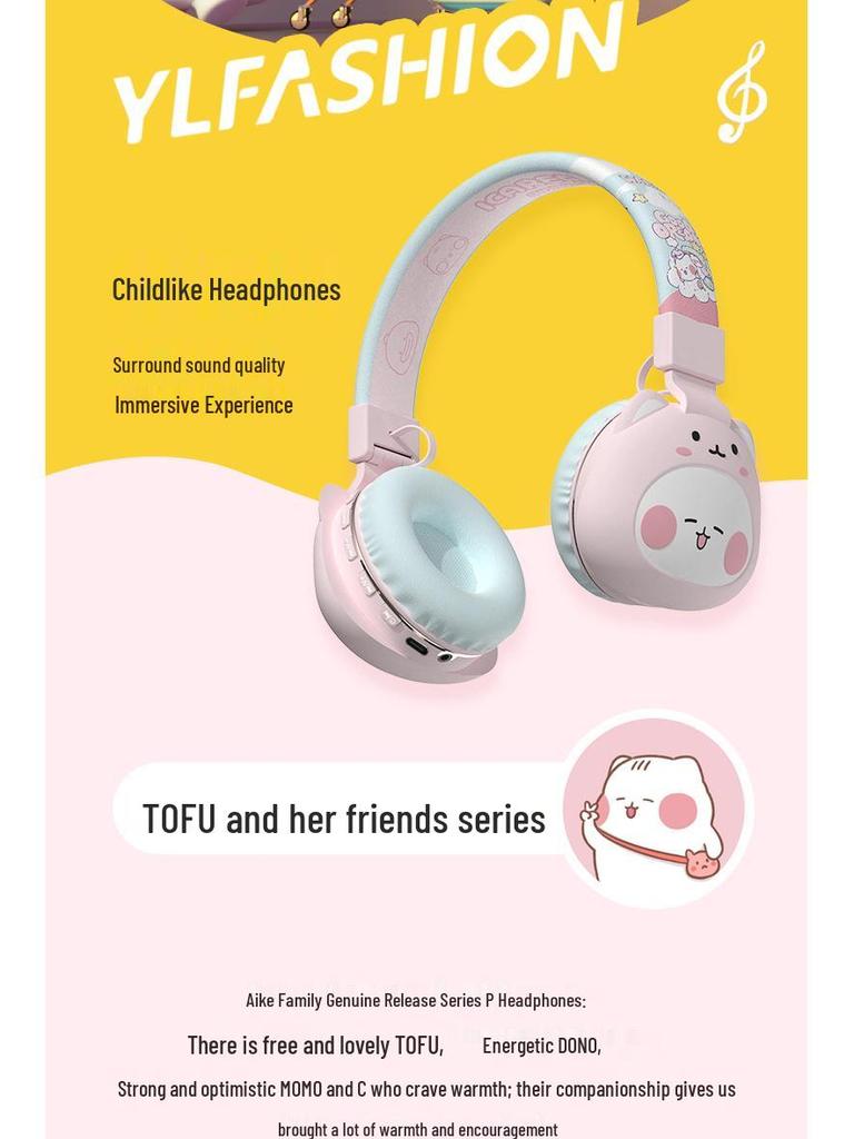 Women's Cartoon Wireless Bluetooth Over-Ear Headphones - Stereo Sound, Long Battery, 85dB