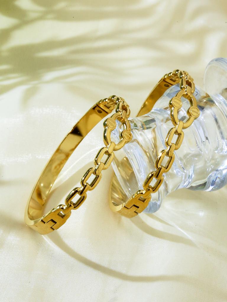 1Pcs Fashion Simple And Versatile Stainless Steel Gold-Plated Bracelet Hollowed Out Geometric Elements Casual Cold Wind Bracelet