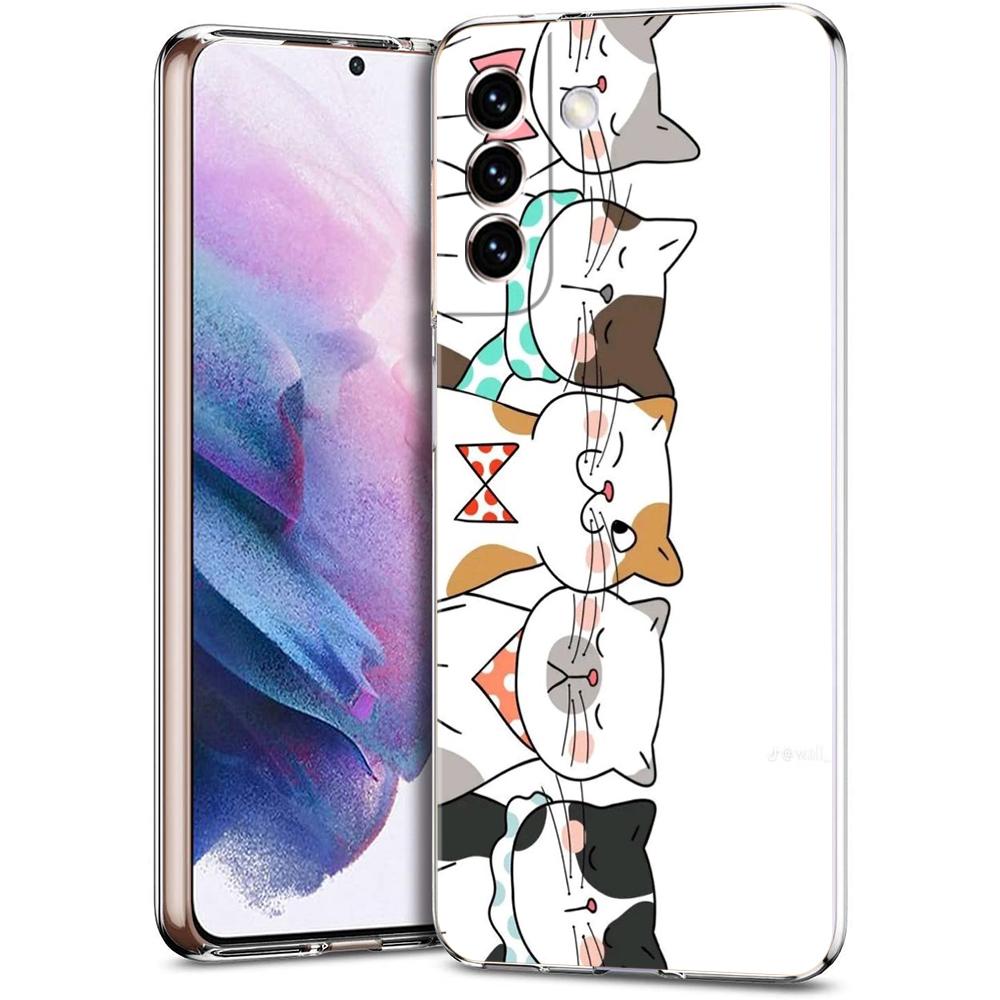 Transparent Phone Case Cover for Samsung Galaxy S25 S24 S23 S22 S20 S21 FE Ultra S24 S23 S10 S10E Plus Cute Cartoon Cat Pattern