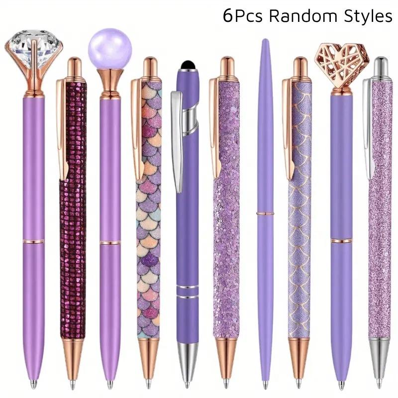 6pcs Ballpoint Pens Set Metal Crystal Diamond Pen for Journaling Glitter Stationery Fancy Gifts for Teacher Graduation Supplies