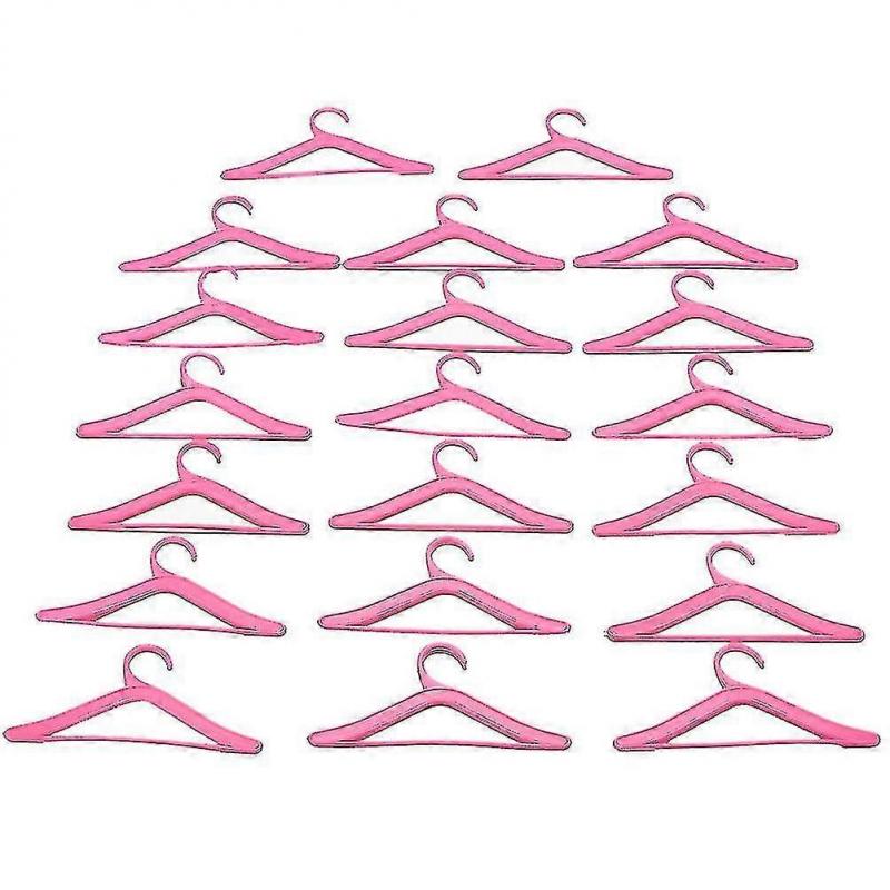 20 Pcs Pink Hangers For Barbies Dolls Clothes Accessories Plastic Hangers