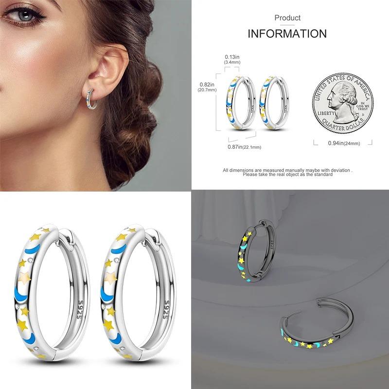 New 925 Sterling Silver Star Moon Earrings for Women Sparkling Zircon Ear Studs Luxury Romantic Fine Jewelry Gift for Girl