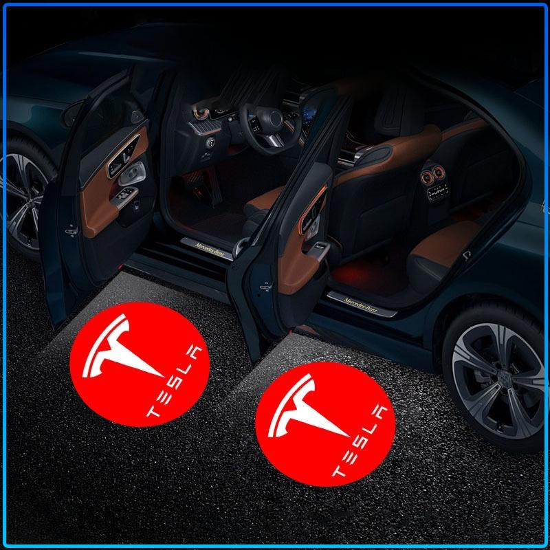 2x Wireless LED Car Door Logo Lights Ghost Shadow Projector Welcome Step Lamp For Tesla Model 3 Model X S Model Y Decals TM3 TMX TMS