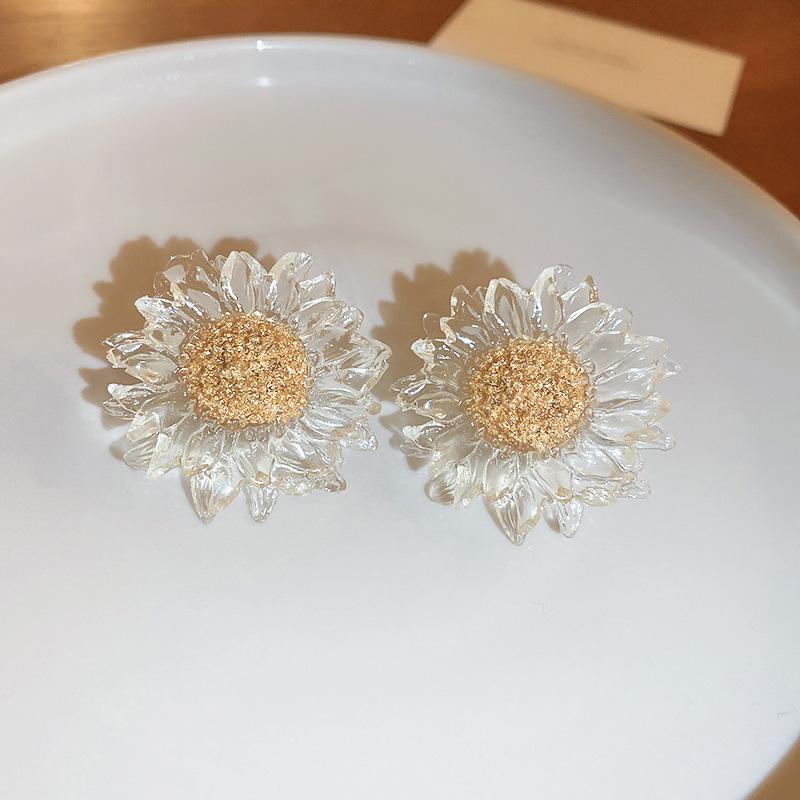 Silver needle transparent flower earrings Korean small fresh fashion personalized stud earrings sunflower sweet Mori earrings wholesale