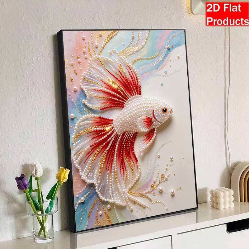 DIY Pearl Art Betta Fish Painting Kit 5D Crystal Rhinestone Embroidery for Bedroom Living Room Wall Decoration Handmade Craft