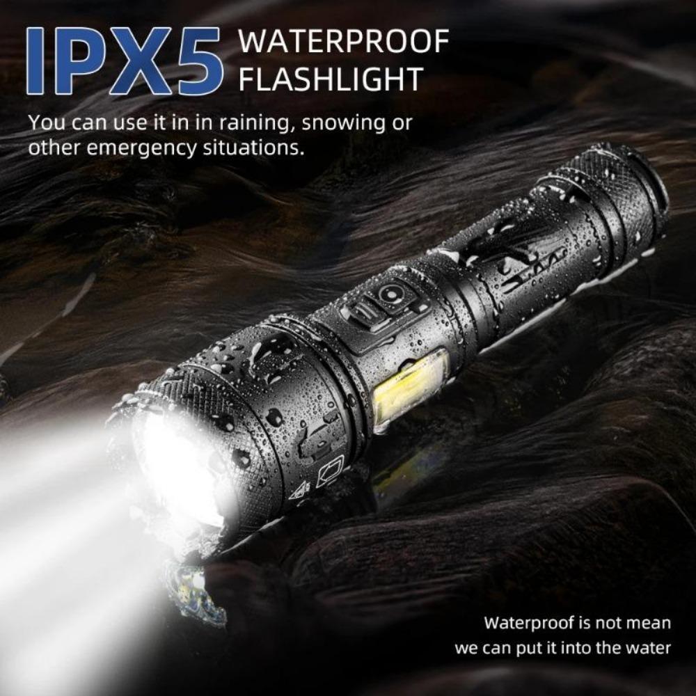 XHP160+COB Strong Light Torch Outdoor TYPE-C USB Rechargeable Flashlight Aluminum Alloy IPX5 Waterproof LED Lamp With Side Light