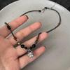 Chinese Trend Titanium Steel Waking Lion Pendant Necklace for Women – Obsidian Clavicle Chain, High-End Light Luxury Accessory
