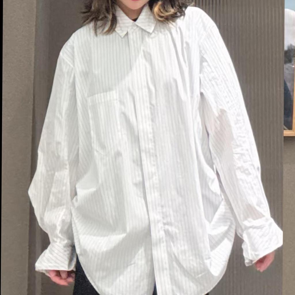 In Stock: 2026 Spring Fashionable Versatile Bud Sleeves Cotton Striped Shirt Top for Women