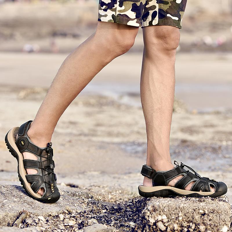 Men Casual Leather Beach Walking Shoes Fisherman Outdoor Closed Toe Hiking Water Sandals Large Size