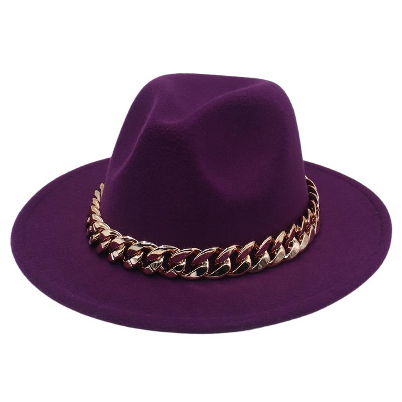 Jazz Hat Big Gold Acrylic Chain Top Hat European And American Style New Felt Hat Fedora