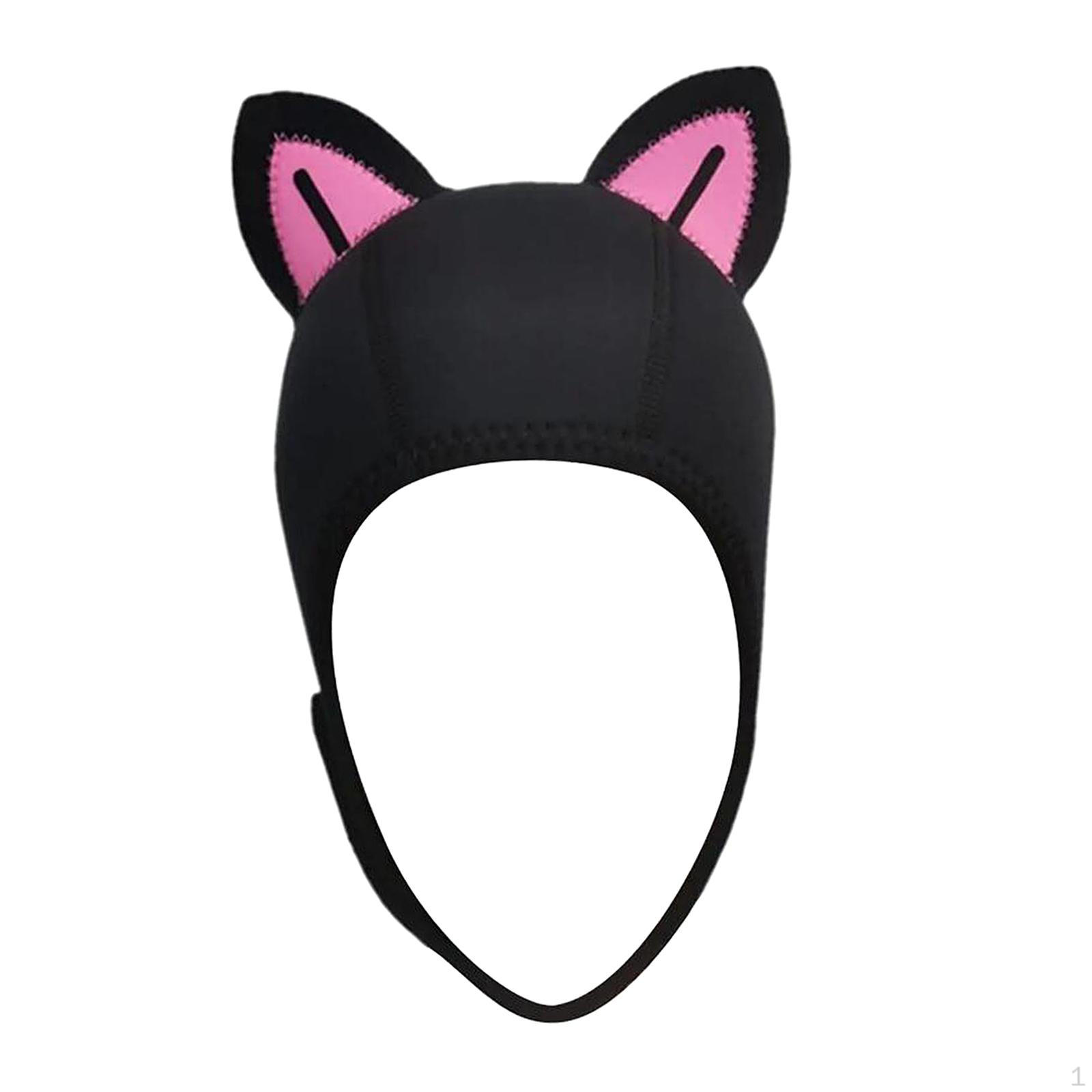 

Cat Ears Diving Cap 3mm Neoprene Swimming Suit Hood Cute for Black Pink BlackLine