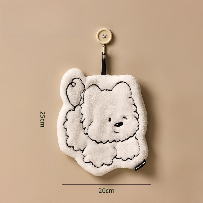 

Cute Puppy Hand Towel Hanging Type Water Absorption Quick Drying Kitchen Handkerchief Special Thickened Coral Fleece Hand Towel