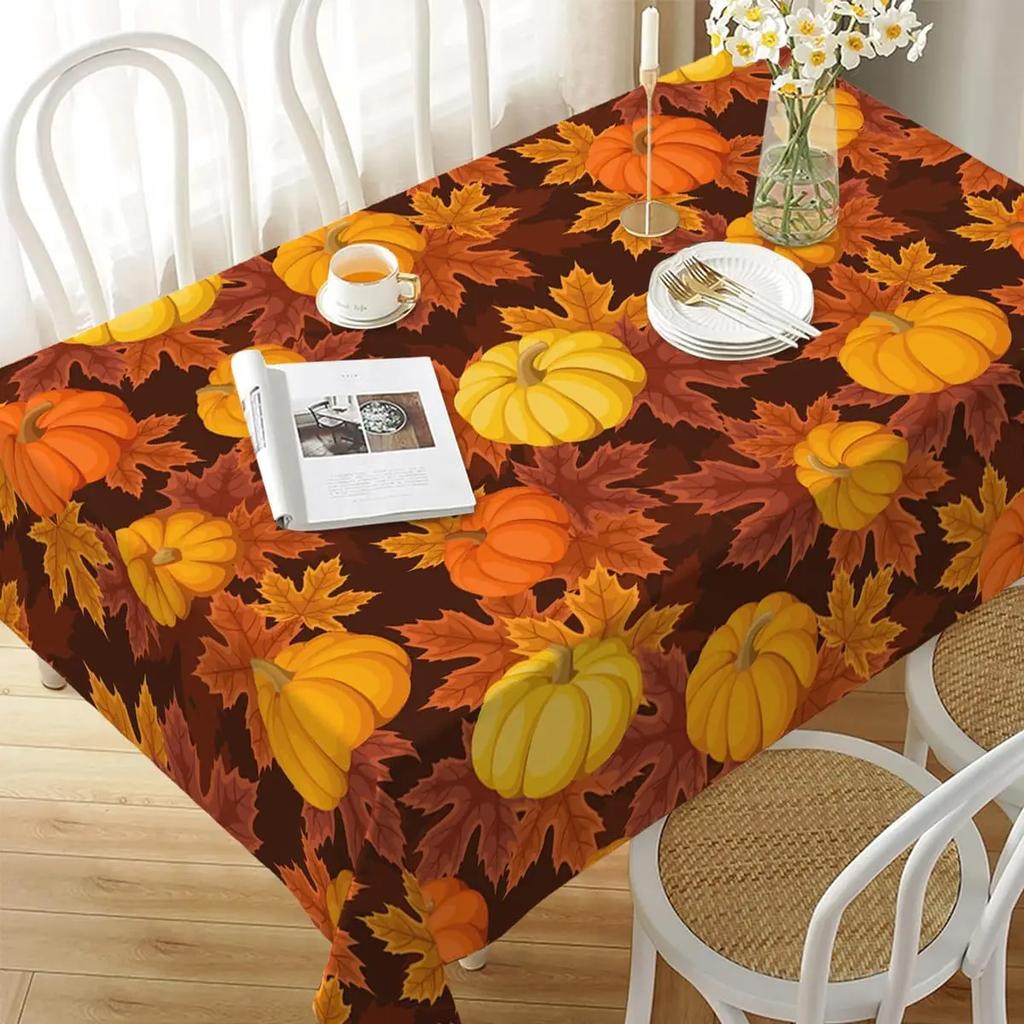 Fall Harvest Pumpkin Maple Leaf Rectangle Tablecloth Party Decor Waterproof Tablecloth for Kitchen Thanksgiving Decorations
