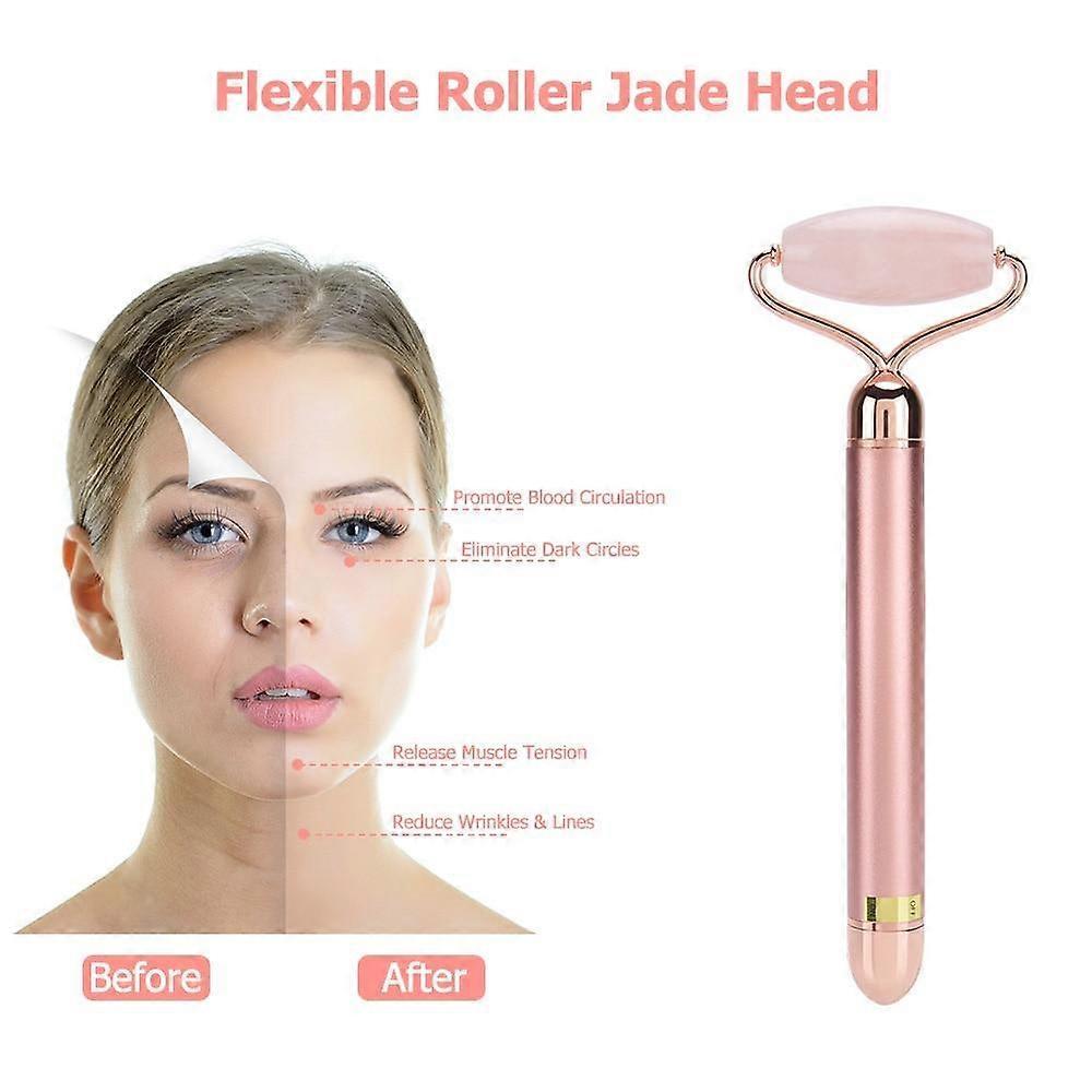 Electric Vibrating 24K Gold Jade Roller Natural Rose Quartz Face Lifting Use Beauty Devices