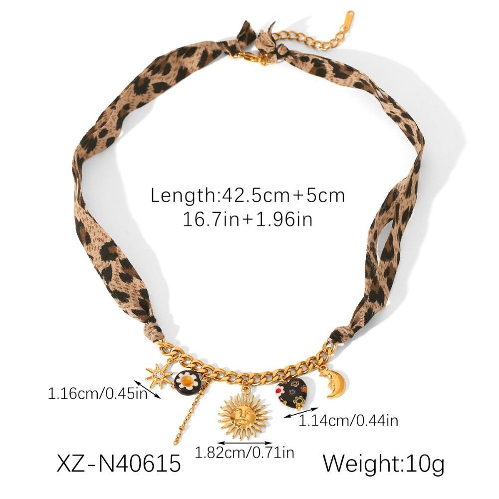 Gold Plated Heart Shape Scarf Necklace Stainless Steel Geometric Leopard Print Necklace Sunflower Tassel Heart Pendant Jewelry