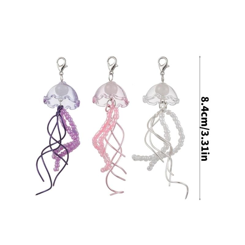 3pcs Sturdy Glass Bead Jellyfish Keychain Ornament Portable for Adding Artistics Styles to Keys And Bags Decoration