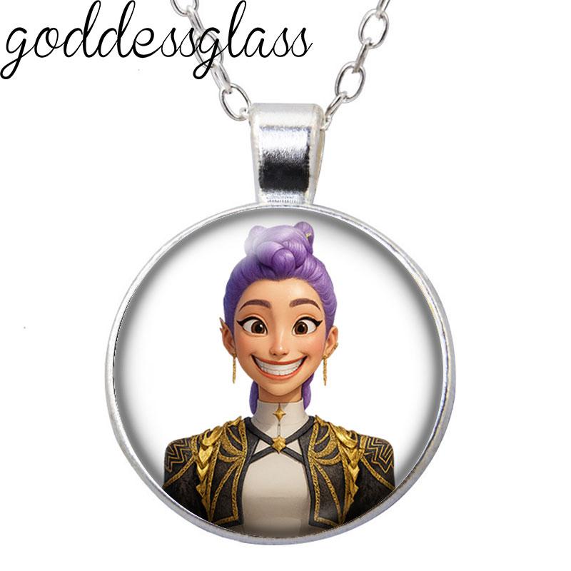 K-Pop Demon Hunter Anime Film Rumi Zoey Mira Cartoon Round Photo Glass cabochon silver plated pendant necklace jewelry Gift