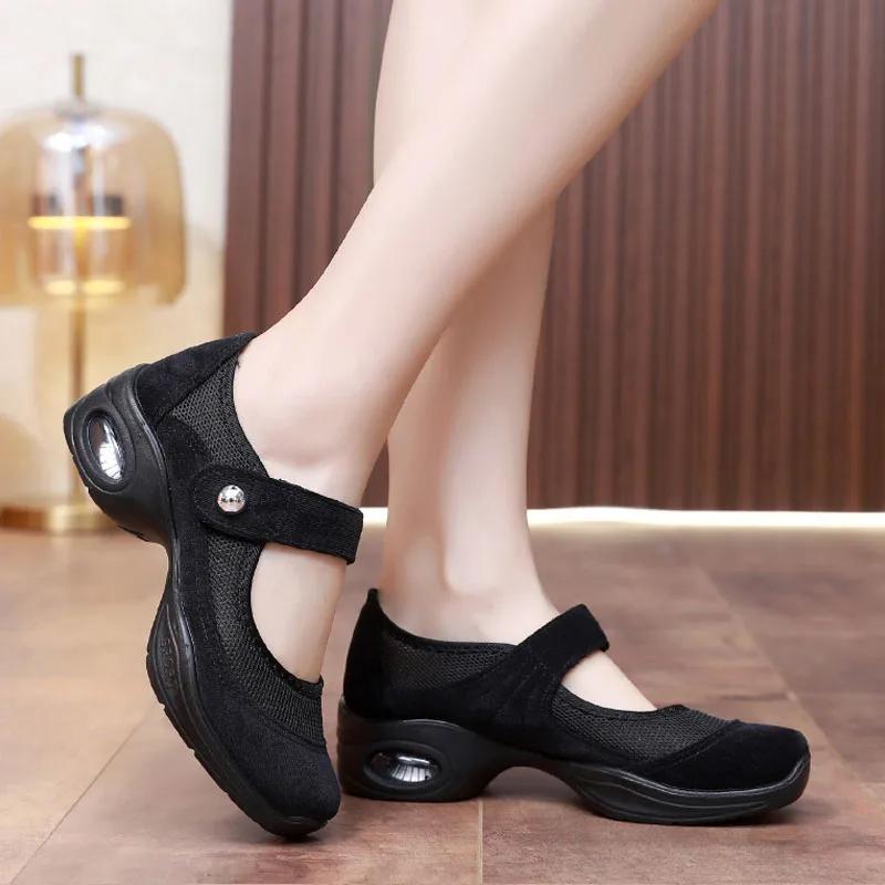 2024 Damskie Obcasy Modne Sztruksowe Siatkowe Trampki Platformowe Obcasy Blokowe Buty Mary Jane Casual Miękka Podeszwa Rzep i Pętelka Buty do Tańca