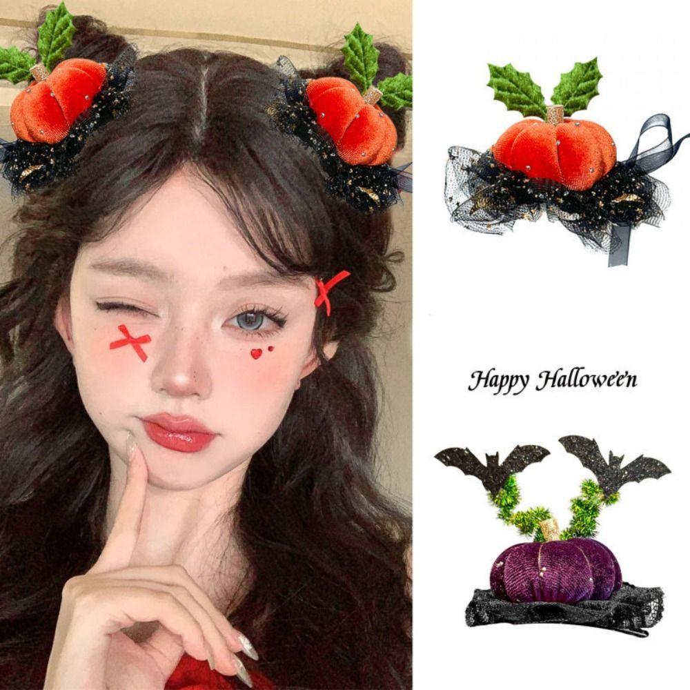 Bow Pumpkin Hair Clips Y2K Witch Hat Hairpins Funny Halloween Hair Clip  Children