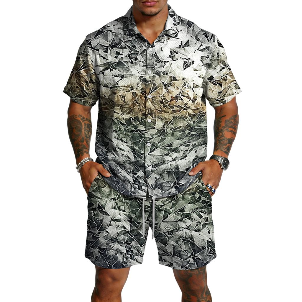 Men's Casual Lightweight Breathable Short-Sleeve Shirt And Shorts Set