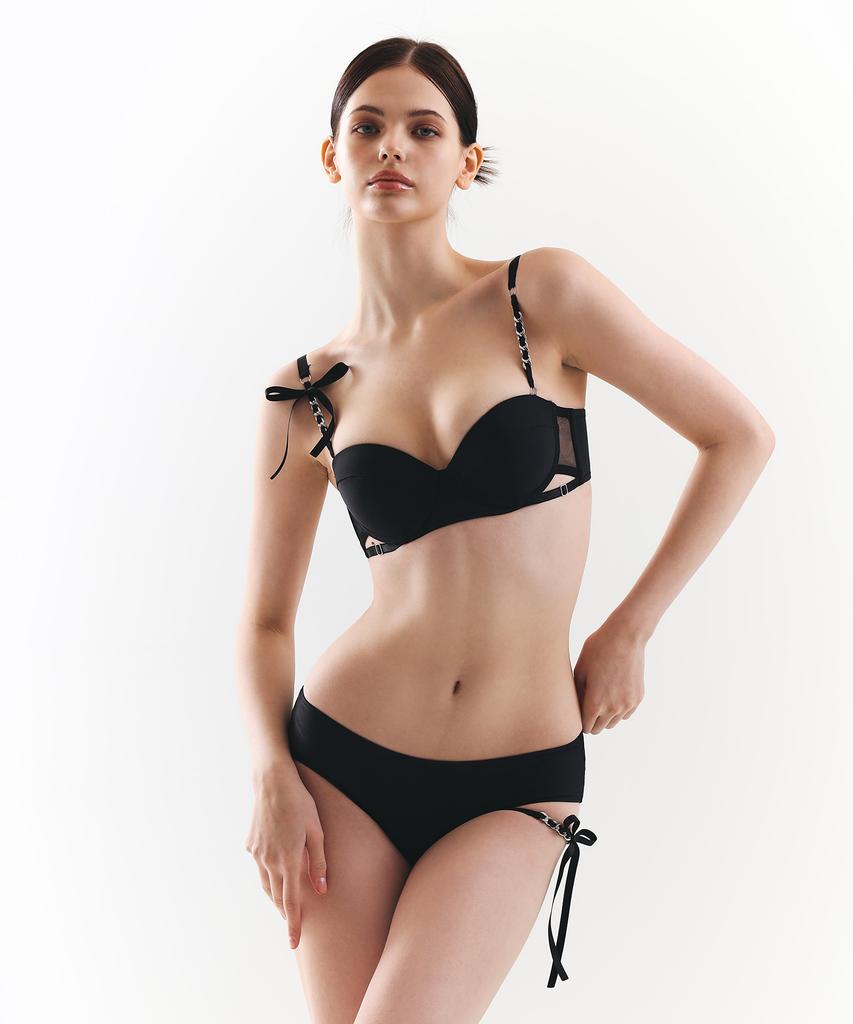VINAJ Chain Ribbon One-Sided Low Bikini Panties (Black)