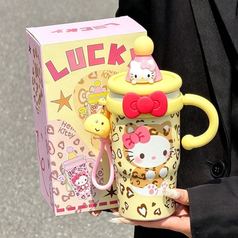 Hello Kitty Thermos Cup Girls High Value Straw Cup Portable Student Children Stainless Steel Water Cup Gift
