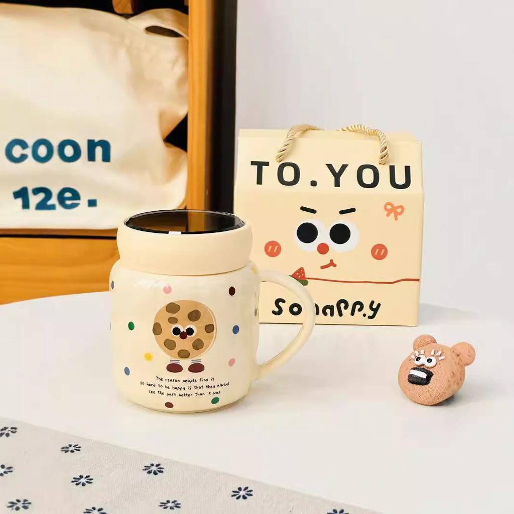 Cartoon Cone Mug with Lid Internet Celebrity Drinking Cup for Girls Dormitory Breakfast Cup Cute Gift Box Set Souvenir