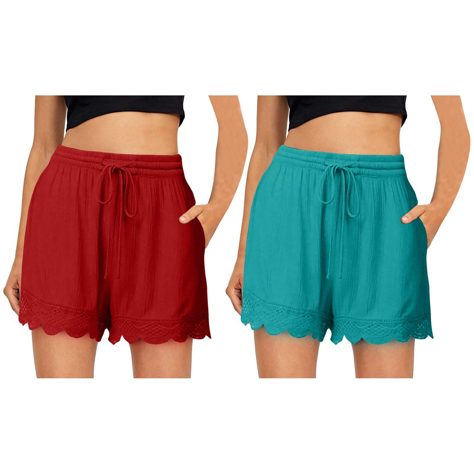 

Модные женские кружевные шорты больших размеров с веревочным галстуком, спортивные леггинсы для йоги, брюки, 2 шт. L красный