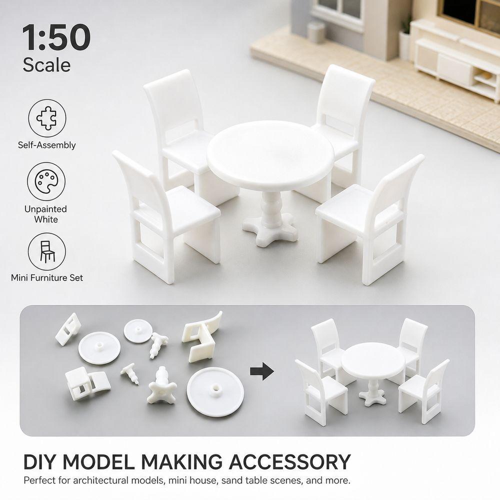 2Set Miniature Table Chair Miniature Self Assembly Miniature Table Set House Decoration