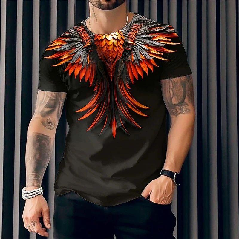 Men's Summer New Wings Printed T-Shirt Fashion Fun 3d Printed Simple Personality Street Trend Plus Size O Neck Short Sleeve Top