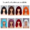 MISS WIG Parrucca ondulata corta di colore marrone naturale con frangia Fibra sintetica Lunghezza spalla Moda donna Cosplay Capelli da indossare ogni giorno
