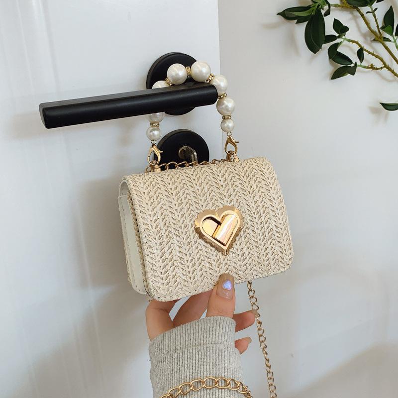 Straw Woven Chain Bag for Women In Spring and Summer New Pastoral Style Retro Square Bag Trendy Lock Buckle Braided Bag