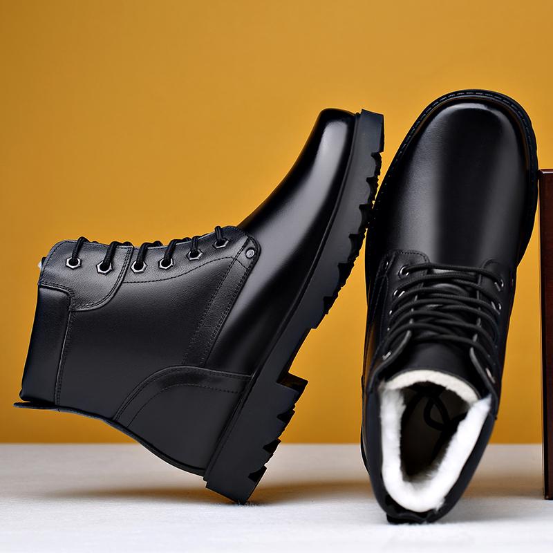 

New Men Winter Plush Snow Boots Leisure Lace-Up Walk Shoes Casual Business Man Ankle Boots Formal Dress Footwear Botas 44