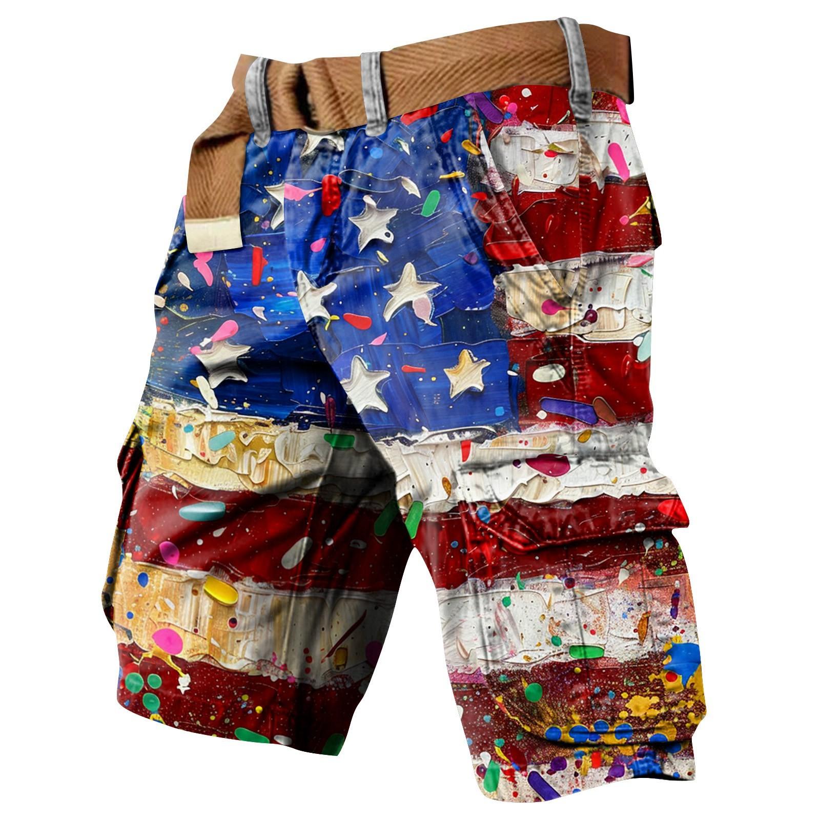 Men s Patriotic Cargo Shorts with Belt American Flag Design, Comfortable Fit, Casual Summer Wear XL